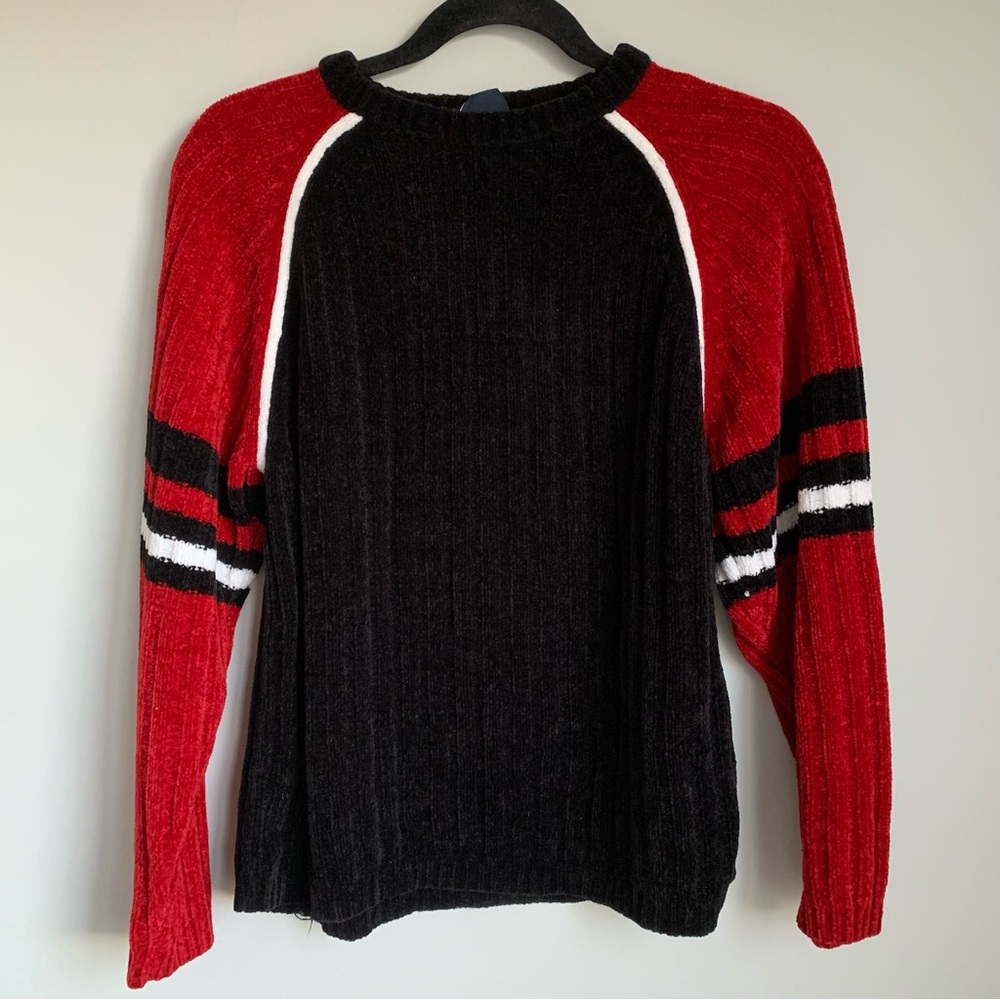 Route 66 Red/Black and White stripped Chenille Sweater